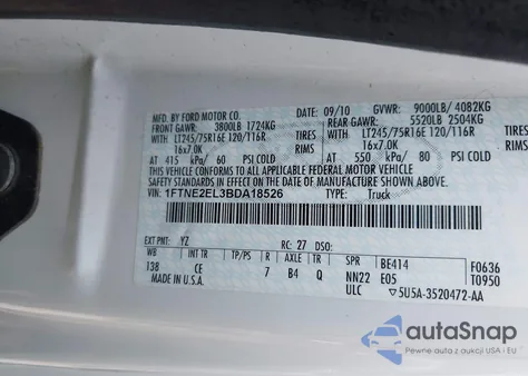 2011 Ford E-250 Commercial z USA, uszkodzony, nr VIN 1FTNE2EL3BDA18526